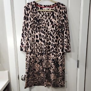 Soma Leopard Print Nightgown with Red Satin Trim and Ombre Lace Print - Large